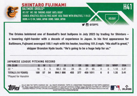 2023 Topps Holiday Shintaro Fujinami RC H41 Baltimore Orioles