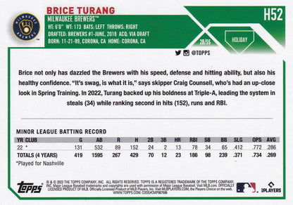 2023 Topps Holiday Brice Turang RC H52 Milwaukee Brewers