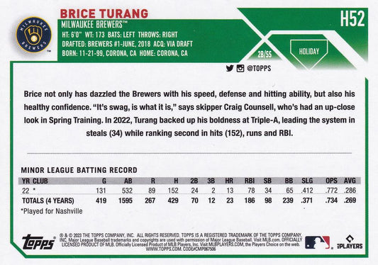 2023 Topps Holiday Brice Turang RC H52 Milwaukee Brewers