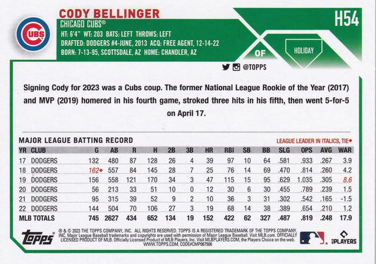 2023 Topps Holiday Cody Bellinger H54 Chicago Cubs