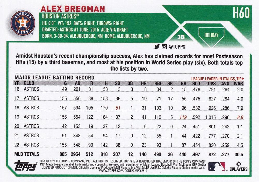 2023 Topps Holiday Alex Bregman H60 Houston Astros