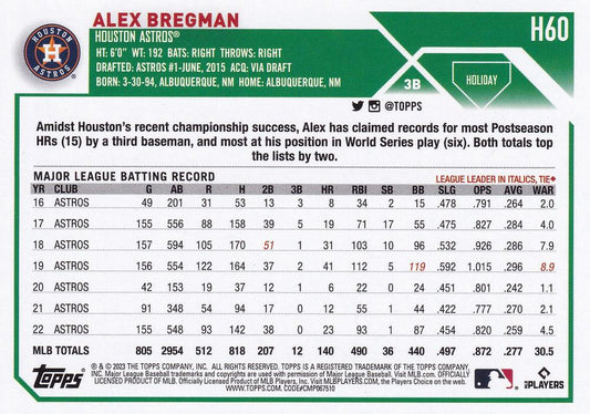2023 Topps Holiday Alex Bregman H60 Houston Astros