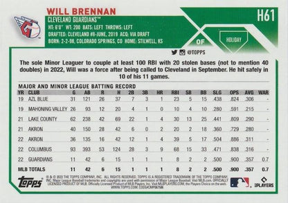 2023 Topps Holiday Will Brennan RC H61 Cleveland Guardians