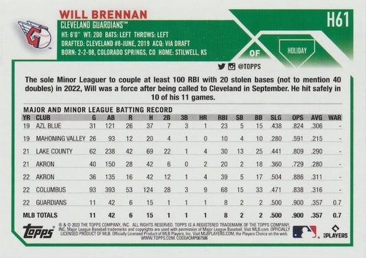 2023 Topps Holiday Will Brennan RC H61 Cleveland Guardians