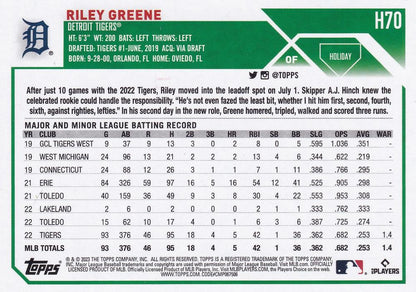 2023 Topps Holiday Riley Greene RC H70 Detroit Tigers