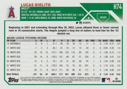 2023 Topps Holiday Lucas Giolito H74 Los Angeles Angels