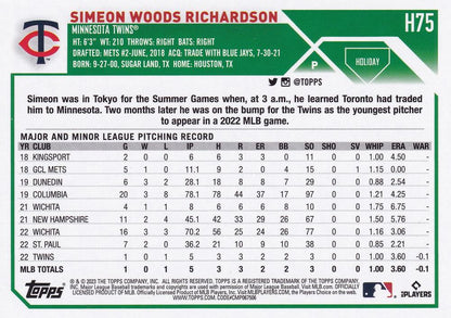 2023 Topps Holiday Simeon Woods Richardson RC H75 Minnesota Twins