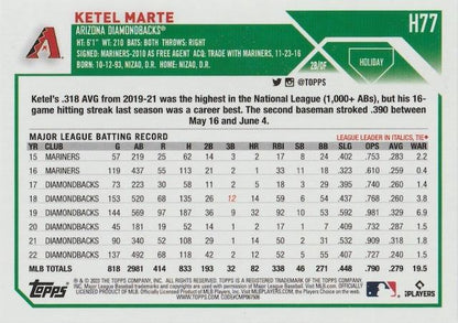 2023 Topps Holiday Ketel Marte H77 Arizona Diamondbacks