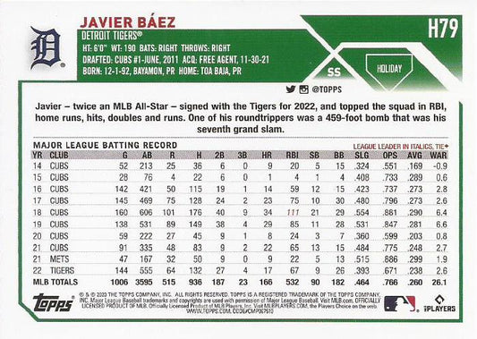 2023 Topps Holiday Javier Baez H79 Detroit Tigers
