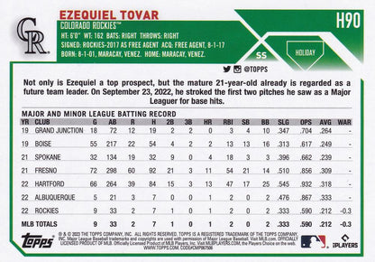 2023 Topps Holiday Ezequiel Tovar RC H90 Colorado Rockies