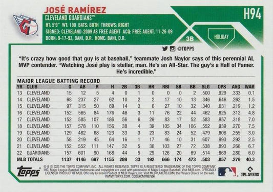 2023 Topps Holiday Jose Rami­rez H94 Cleveland Guardians