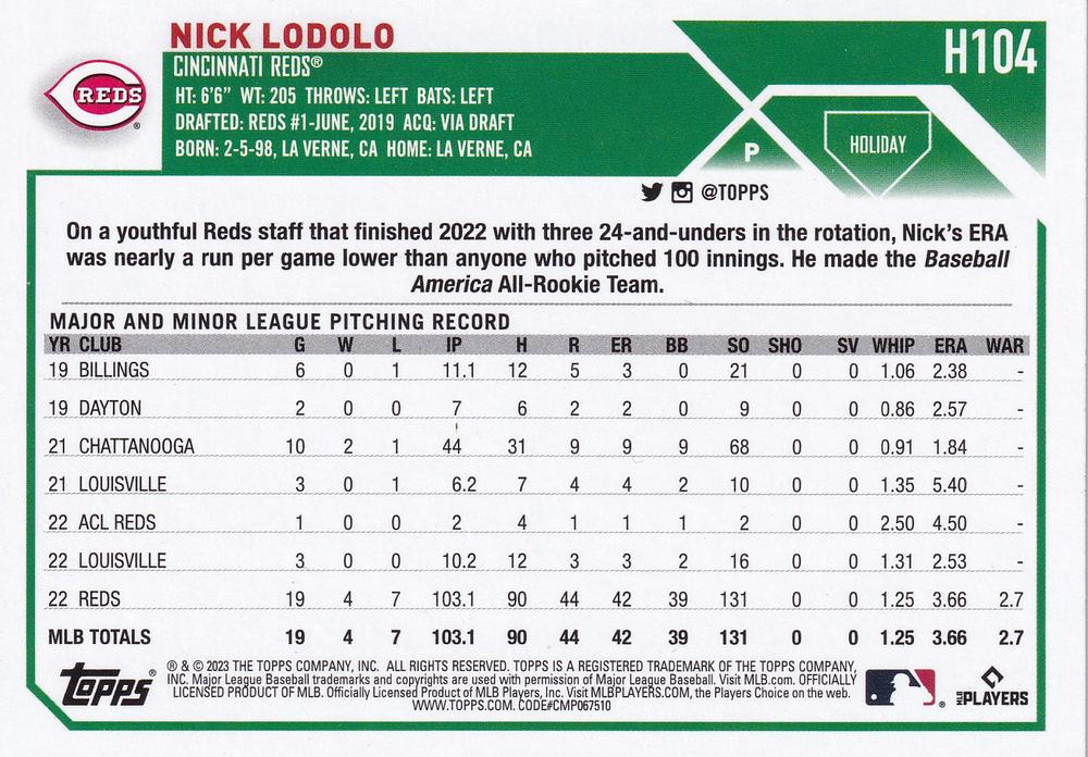 2023 Topps Holiday Nick Lodolo  H104 Cincinnati Reds