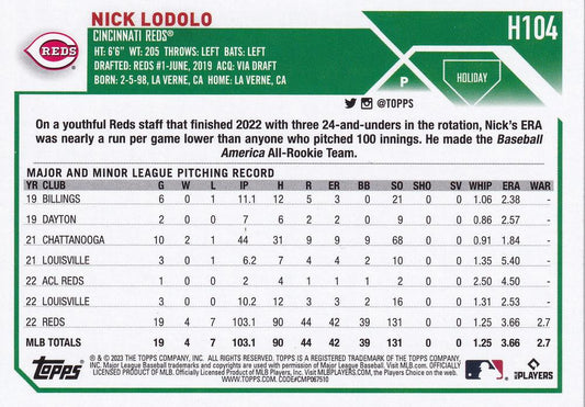 2023 Topps Holiday Nick Lodolo  H104 Cincinnati Reds