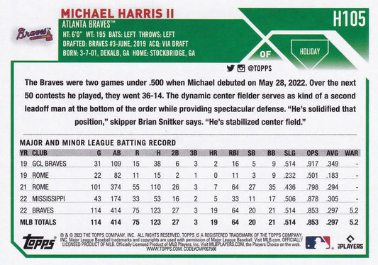 2023 Topps Holiday Michael Harris II ASR, RC H105 Atlanta Braves