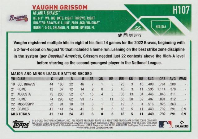 2023 Topps Holiday Vaughn Grissom RC H107 Atlanta Braves