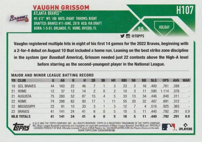 2023 Topps Holiday Vaughn Grissom RC H107 Atlanta Braves