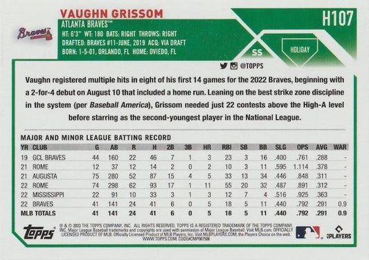 2023 Topps Holiday Vaughn Grissom RC H107 Atlanta Braves