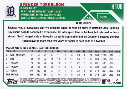 2023 Topps Holiday Spencer Torkelson  H108 Detroit Tigers