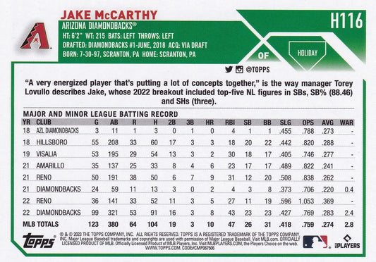 2023 Topps Holiday Jake McCarthy  H116 Arizona Diamondbacks