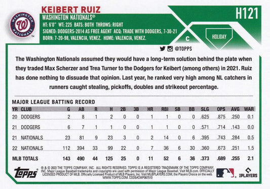2023 Topps Holiday Keibert Ruiz  H121 Washington Nationals