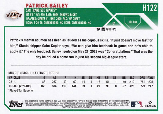 2023 Topps Holiday Patrick Bailey RC H122 San Francisco Giants
