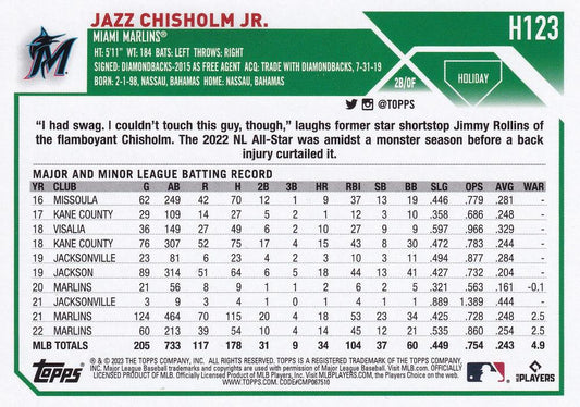 2023 Topps Holiday Jazz Chisholm Jr.  H123 Miami Marlins