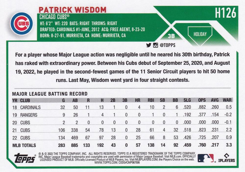 2023 Topps Holiday Patrick Wisdom  H126 Chicago Cubs