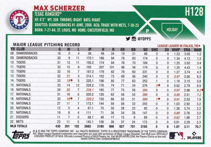 2023 Topps Holiday Max Scherzer  H128 Texas Rangers