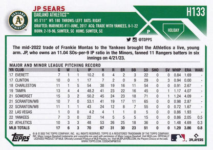 2023 Topps Holiday JP Sears  H133 Oakland Athletics