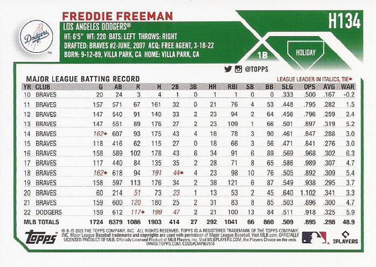 2023 Topps Holiday Freddie Freeman  H134 Los Angeles Dodgers