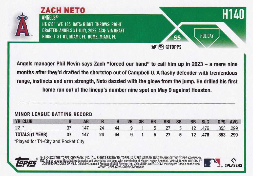 2023 Topps Holiday Zach Neto RC H140 Los Angeles Angels