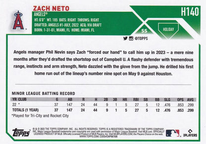 2023 Topps Holiday Zach Neto RC H140 Los Angeles Angels