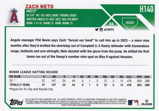 2023 Topps Holiday Zach Neto RC H140 Los Angeles Angels