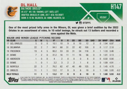 2023 Topps Holiday DL Hall RC H147 Baltimore Orioles