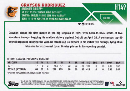 2023 Topps Holiday Grayson Rodriguez RC H149 Baltimore Orioles