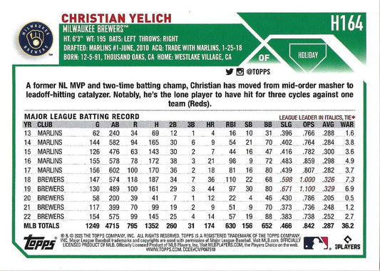 2023 Topps Holiday Christian Yelich  H164 Milwaukee Brewers