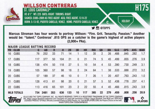 2023 Topps Holiday Willson Contreras  H175 St. Louis Cardinals