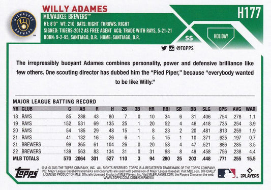 2023 Topps Holiday Willy Adames  H177 Milwaukee Brewers