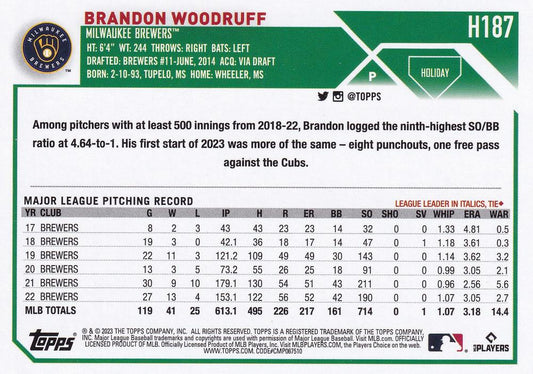 2023 Topps Holiday Brandon Woodruff H187 Milwaukee Brewers