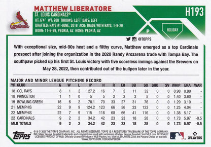 2023 Topps Holiday Matthew Liberatore RC H193 St. Louis Cardinals