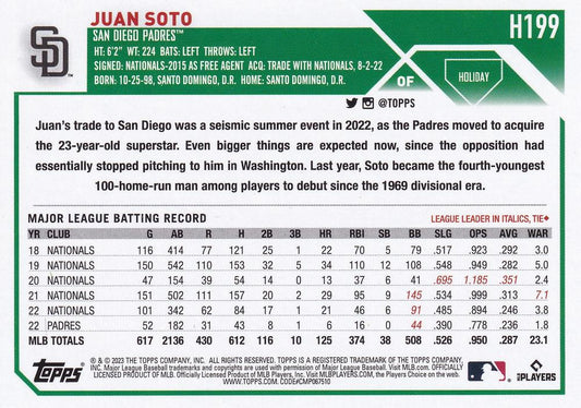 2023 Topps Holiday Juan Soto H199 San Diego Padres
