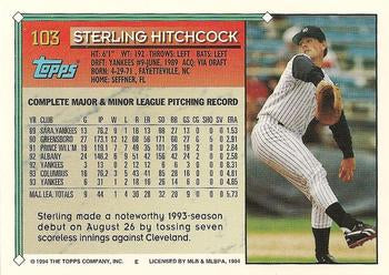 1994 Topps Sterling Hitchcock # 103 New York Yankees