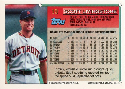 1994 Topps Scott Livingstone # 19 Detroit Tigers