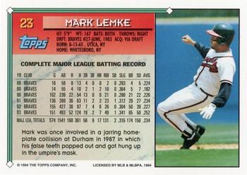 1994 Topps Mark Lemke # 23 Atlanta Braves