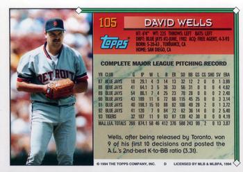 1994 Topps David Wells # 105 Detroit Tigers