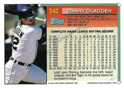 1994 Topps Dan Gladden # 342 Detroit Tigers