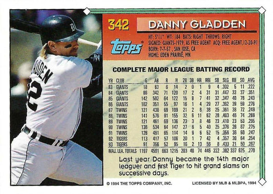 1994 Topps Dan Gladden # 342 Detroit Tigers
