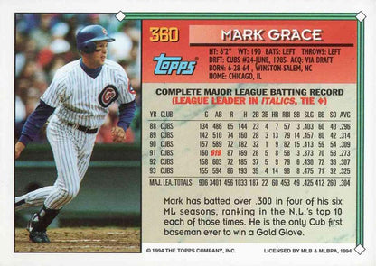 1994 Topps Mark Grace # 360 Chicago Cubs