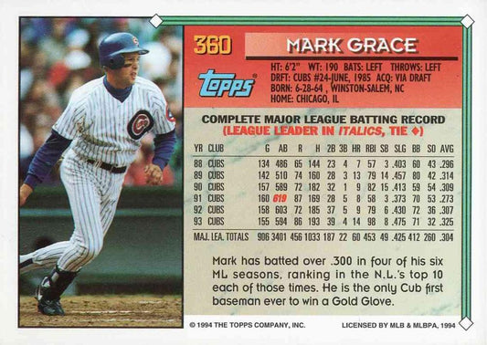 1994 Topps Mark Grace # 360 Chicago Cubs