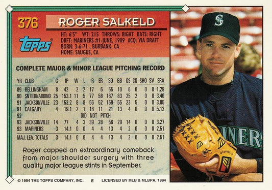1994 Topps Roger Salkeld # 376 Seattle Mariners